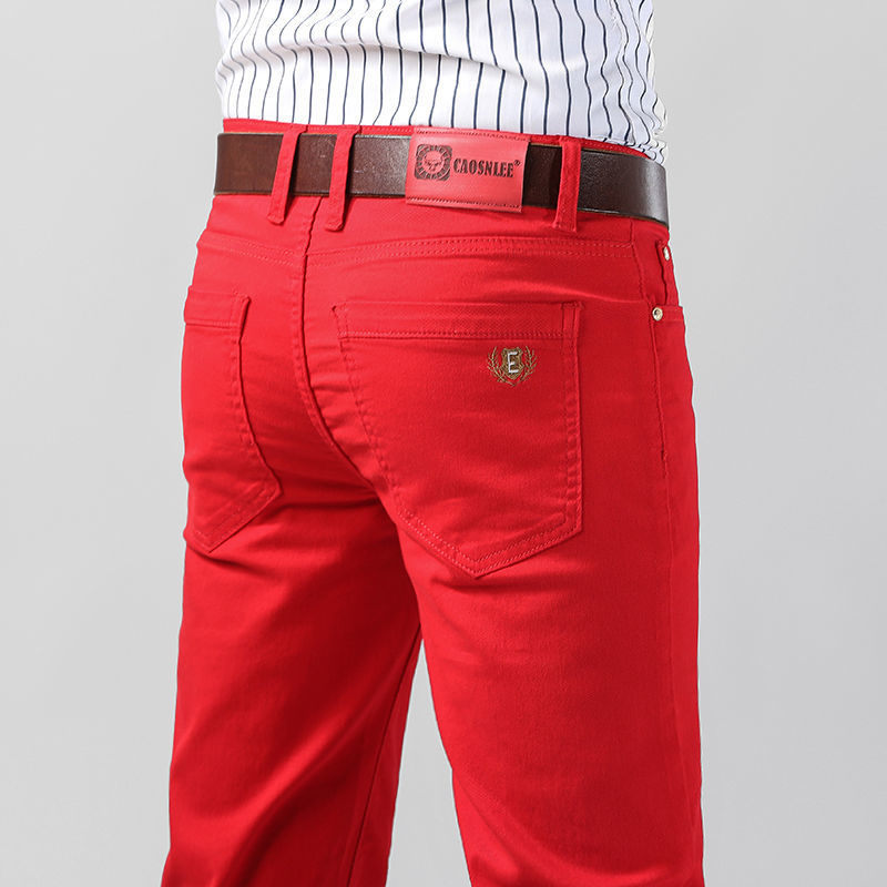 Aglaonema Red - Calça jeans masculina colorida estiramento estiramento