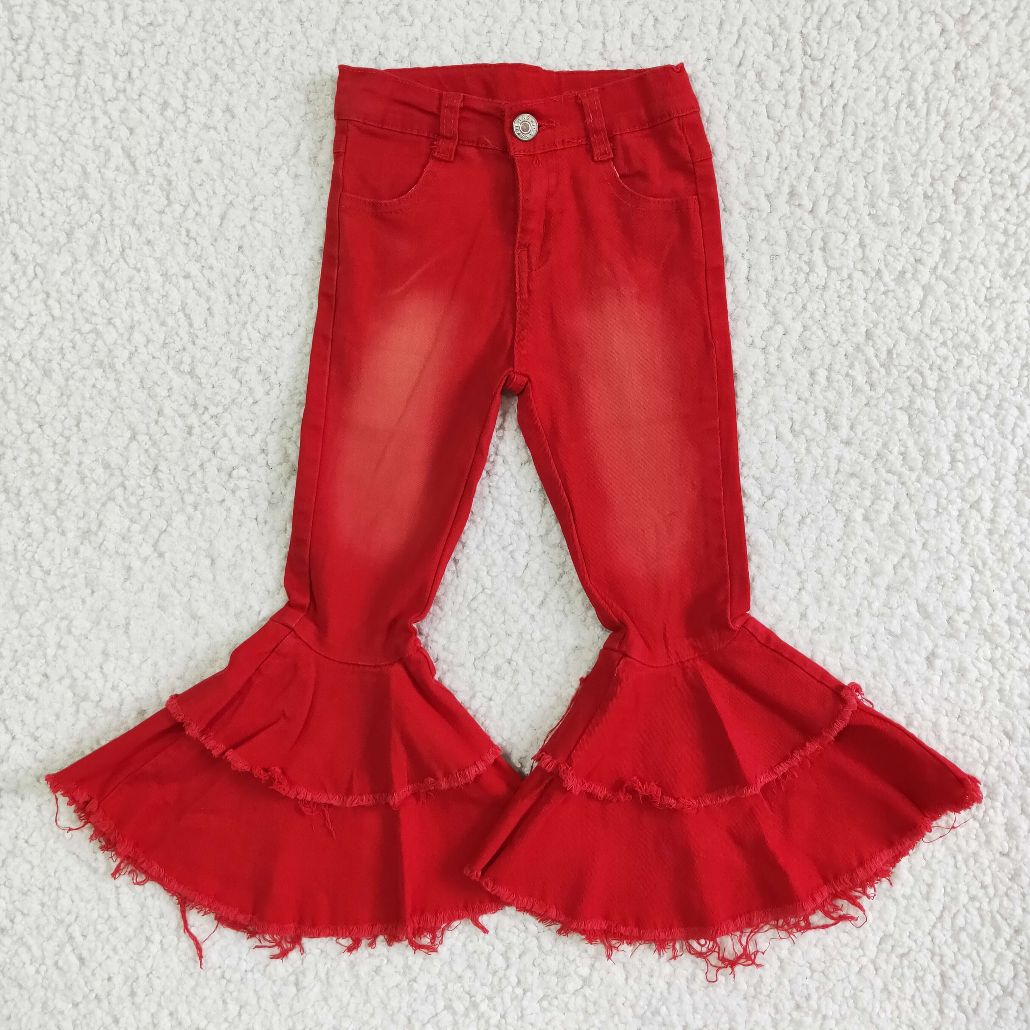 Aglaonema Red - Bebê menina vermelho duplo plissado denim