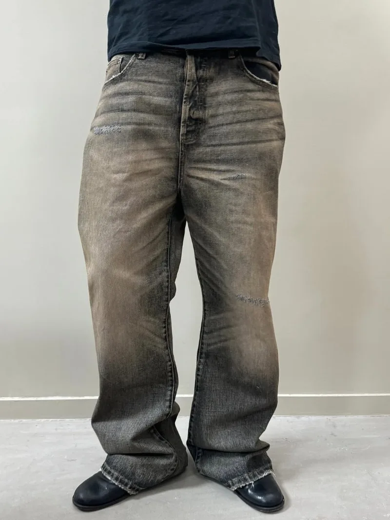 Aglaonema Red - Calça jeans baggy bootcut Nofaith desbotada,