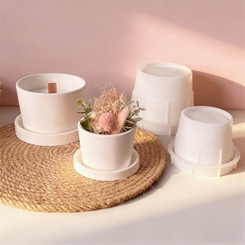 Echeveria Succulent - Vaso Redondo de Gesso para Plantas