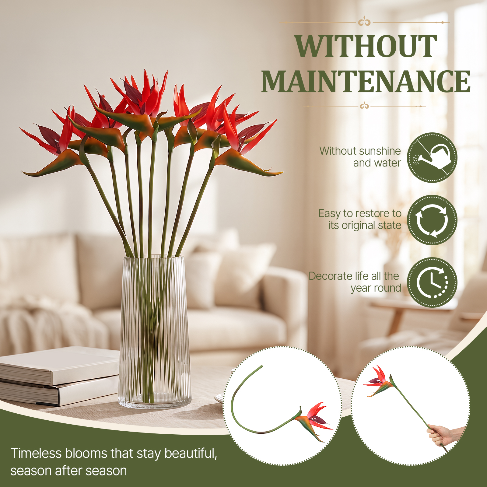 8 Peças de Flores Artificiais  - Bird Paradise Strelitzia avaliação e preço