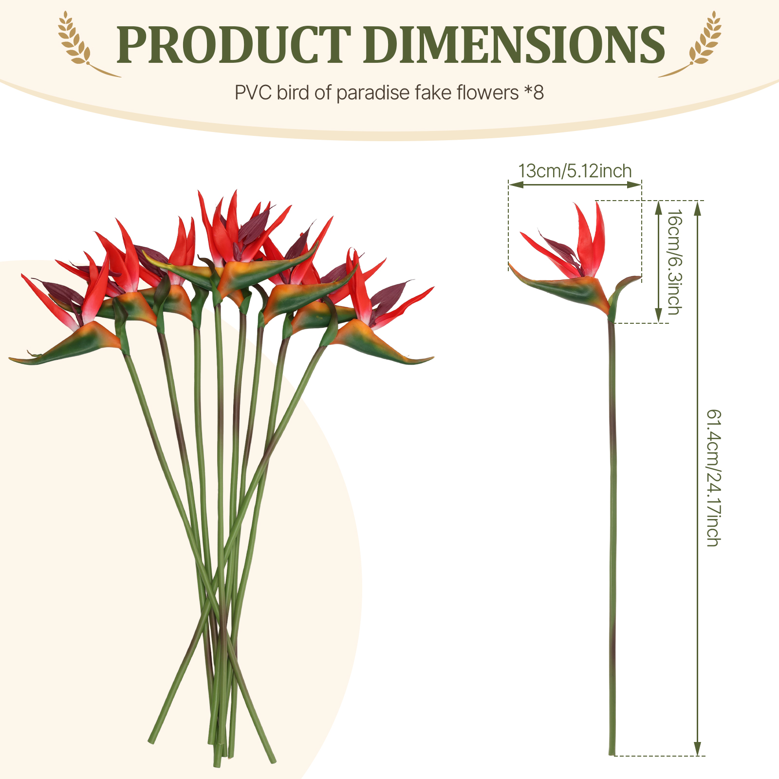 8 Peças de Flores Artificiais  - Bird Paradise Strelitzia avaliação e preço