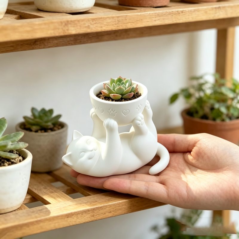 Estátua de Gato Deitado Fofo p - Echeveria Succulent avaliação e preço